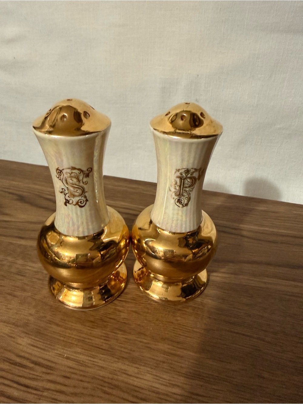 Iridescent ceramic salt and pepper shakers